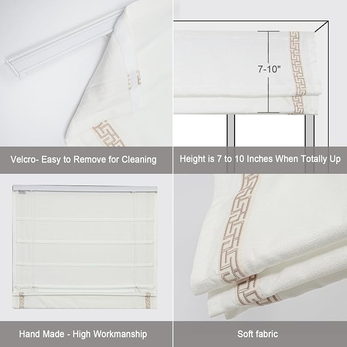 Cordless Roman Shades for Windows, Fabric Insulated Thermal Roman Blinds for - Image 4