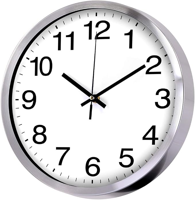 SIN&MI Wall Clock Metal Frame Glass Cover Non-Ticking Number Quartz Wall Clock by SINMI