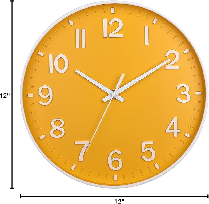 HZDHCLH Yellow Wall Clocks Battery Operated, 12 inch Silent Non Ticking Modern - Image 7