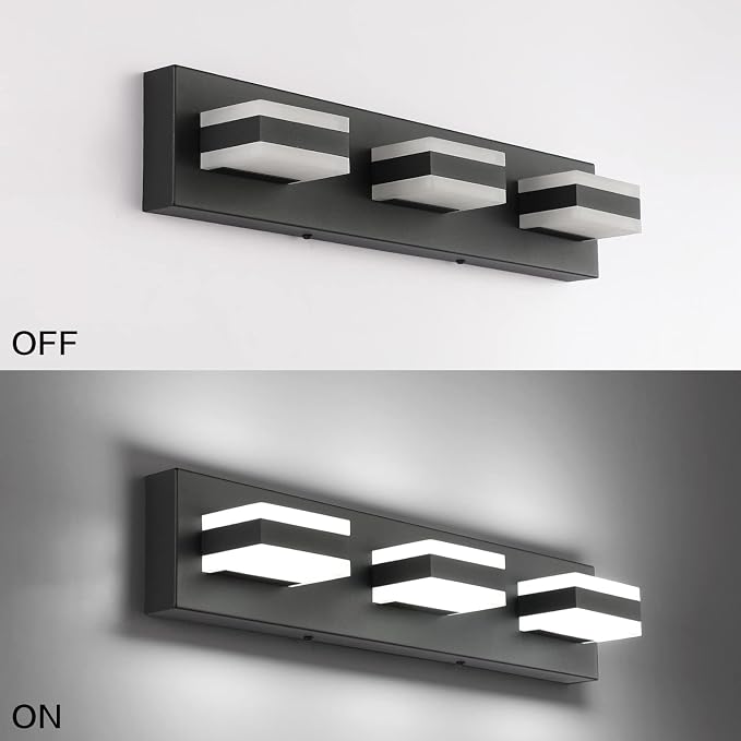 SOLFART Black Bathroom Vanity Light Fixtures Over Mirror LED Dimmable 3 Lights - Image 5