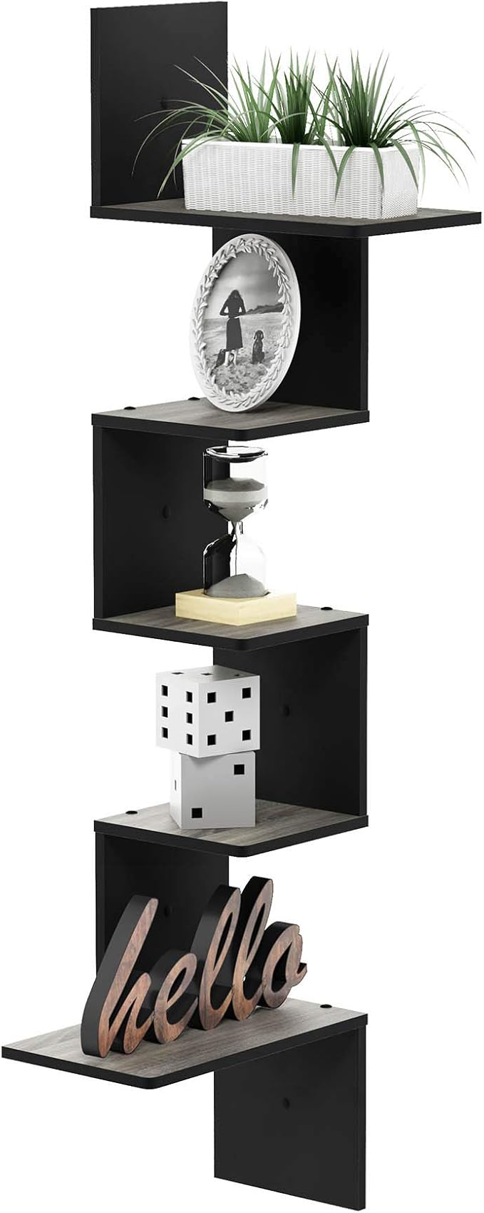Furinno Rossi Wall Mounted Shelves, 5-Tier Rectangle, French Oak Grey/Black - Image 6