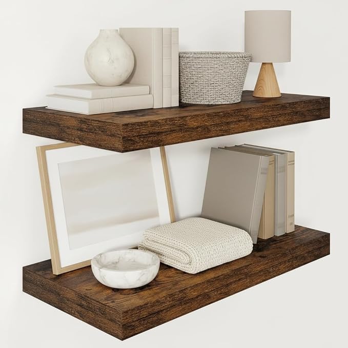 Vivelove 12" Deep Floating Shelves Over Toilet, Farmhouse Rustic Shelves by VIVELOVE