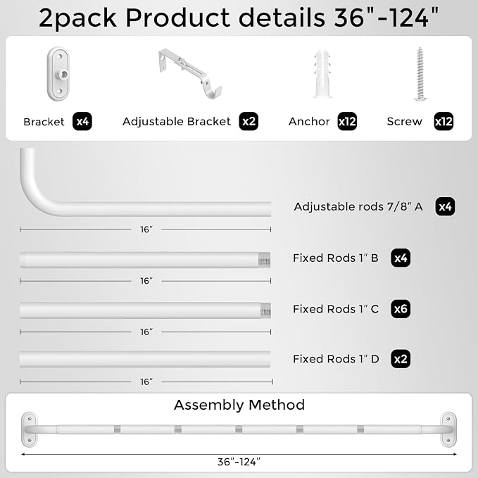 2 Pack Curtain Rods 36-120 Inch, Living Room, Sliding Door - Image 7