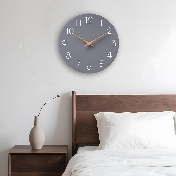 Mosewa Wall Clock 8 Inch Gray Battery Operated Silent Non Ticking Simple Modern - Image 6