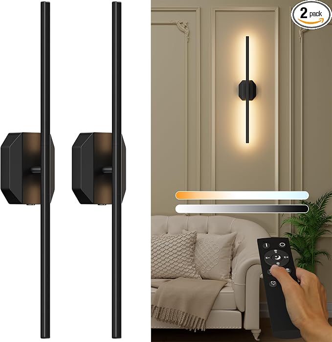 Wall Sconces Set of Two Battery Operated Wall Sconce, Wireless Wall Light USB by hunhun