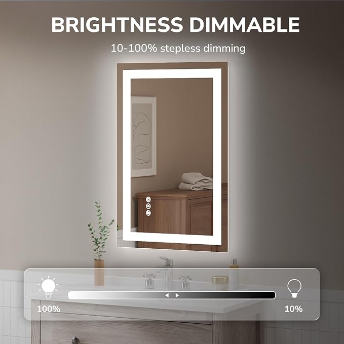 USHOWER LED Bathroom Mirror 24x36 Inch Tempered Glass - Image 3