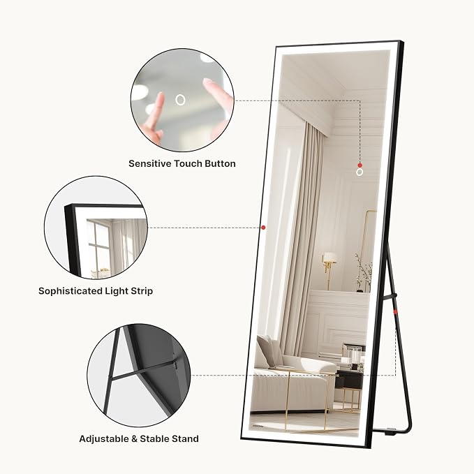 Kosmonia 71x28 Full Length Mirror, Dimmable 3 Color LED Light w/Light Memory - Image 4
