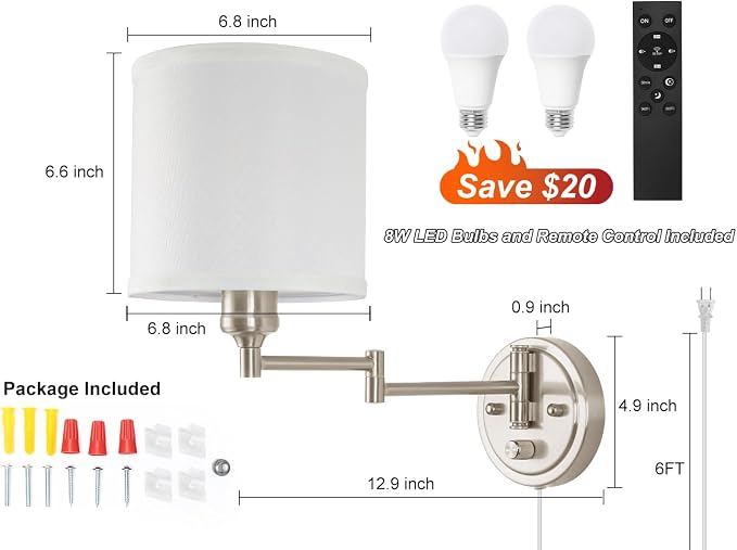 Plug in Wall Sconces with Remote Control, Dimming & Adjustable Colors - Image 5