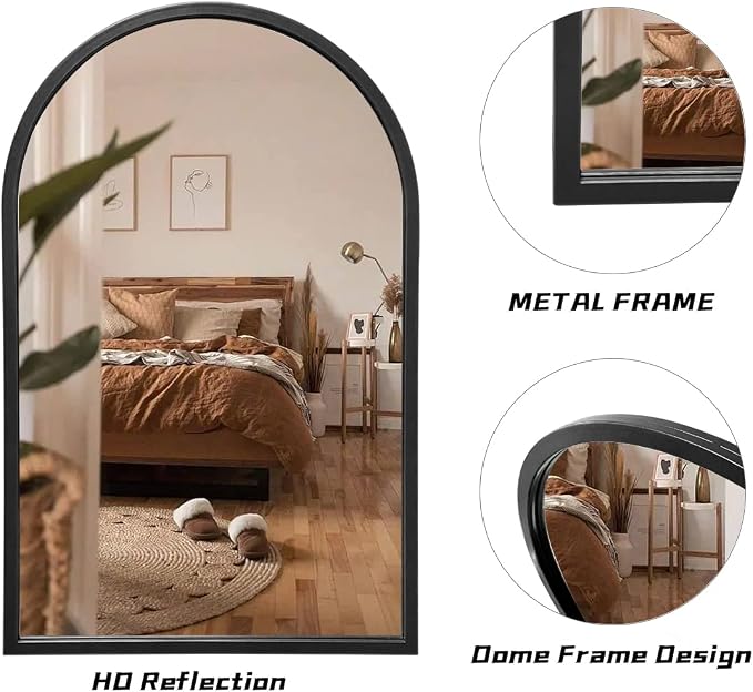 Wall Mounted Mirror, 38x24 Inch Black Bathroom Mirror, Arched Window Mirrors - Image 5