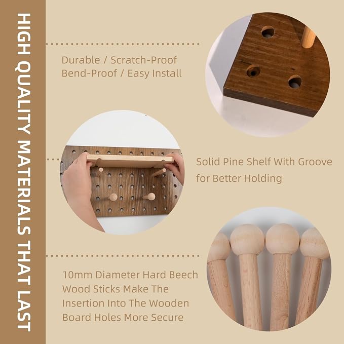 Brown Wood Pegboard Modular Display Wooden Pegboard Combination Wall Organizer - Image 3