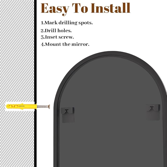 VooBang Wide Arched Wall Mirror, 38 x 40 inch Arch Bathroom Mirror, Wall - Image 5