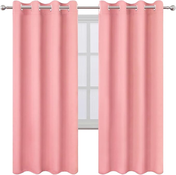LEMOMO Blackout Curtains 66 x 72 Inch Long Pink Curtains Set of 2 Panels Room - Image 2