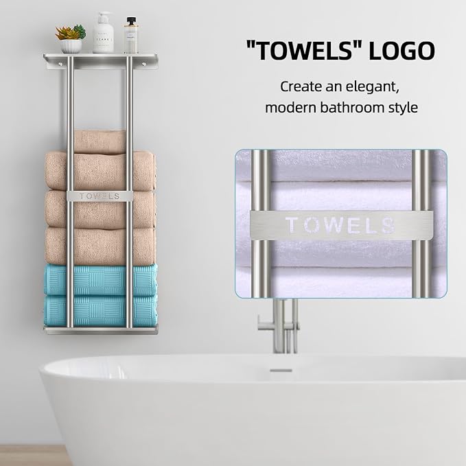 STWWO Bathroom Towel Storage for Bathroom, Wall Towel Rack for Rolled Towels - Image 6