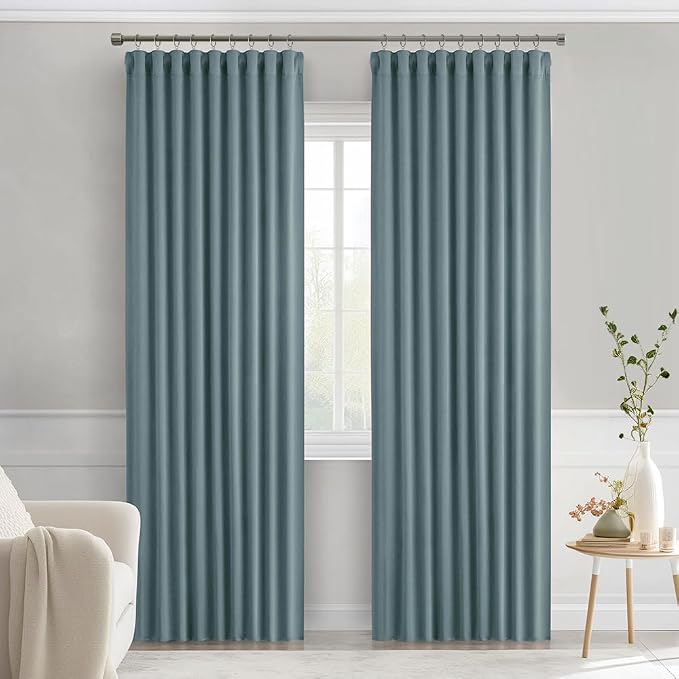 MIULEE Greyish Blue Back Tab Blackout Curtains 72 Inches Long 2 Panels Set - Image 9