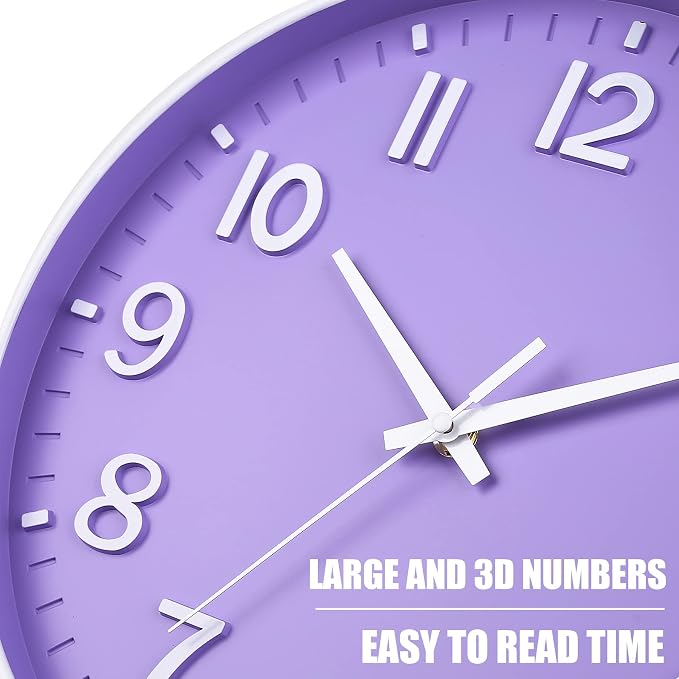HZDHCLH Purple Wall Clocks Battery Operated, 12 inch Silent Non Ticking Modern - Image 6