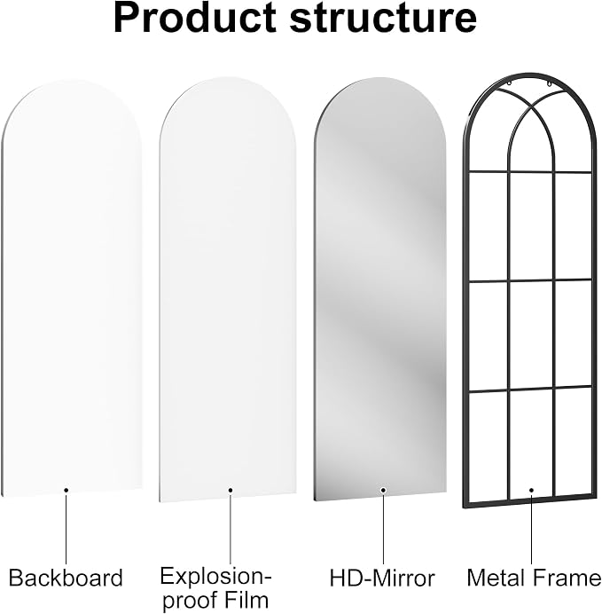 Dewfig 71"x32" Arched Window pane Full Length Mirror, Wall Mirror, Floor - Image 8