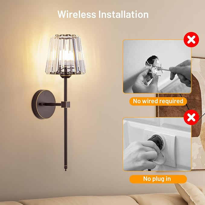 Crystal Battery Operated Wall Sconces Set of 2, 12 RGB and 3CCT Dimmable Wall - Image 7