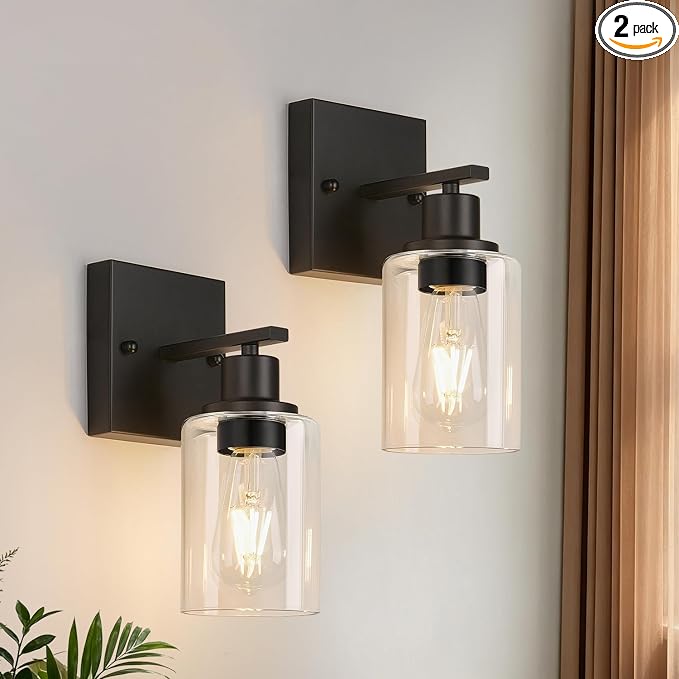 Indoi Set of 2 Wall Sconces for Bathroom, Matte Black Modern Vanity Lights by Indoibrightenyourbathroom