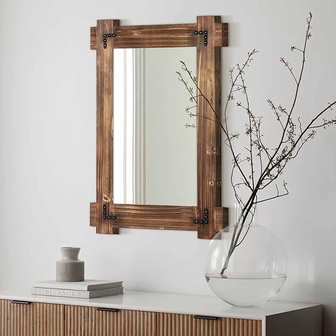 MeMoreCool Large Rustic Wood Framed Wall Mirror, 40x28 Farmhouse Decorative by MeMoreCool