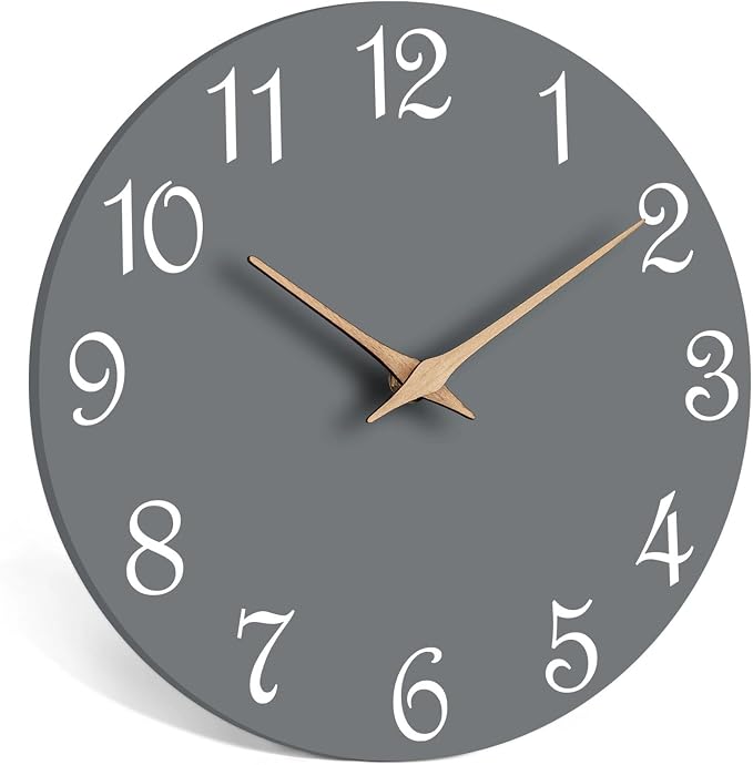Mosewa Wall Clock Gray Battery Operated Silent Non Ticking Simple Modern Wood - Image 2