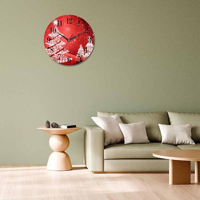 Mxocom Christmas Wall Clock White Christmas Tree Winter Snowflake New Year Red - Image 7