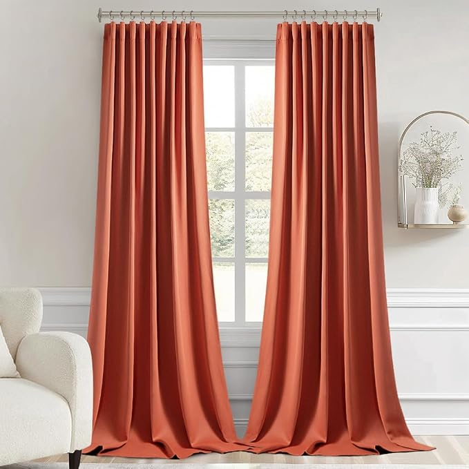 MIULEE Back Tab Burnt Orange Blackout Curtains 120 Inch Long 2 Panels Set - Image 9