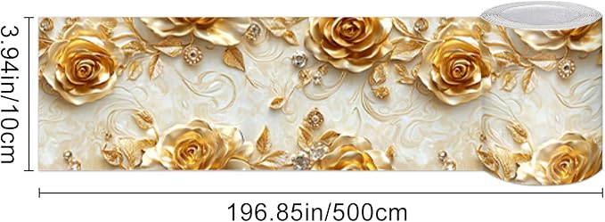 HOMETITUTE Wallpaper Border Peel and Stick Baroque Gold Texture Decorative Wall - Image 3
