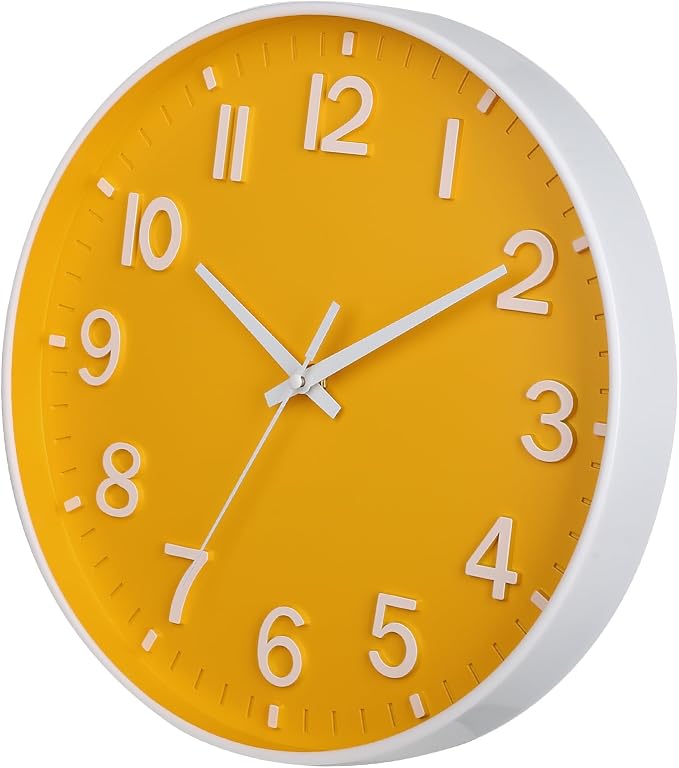 HZDHCLH Yellow Wall Clocks Battery Operated, 12 inch Silent Non Ticking Modern - Image 3
