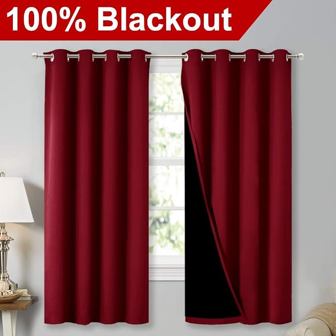 NICETOWN 100% Blackout Blinds, Burgundy Red, Laundry Room Decor Window - Image 2