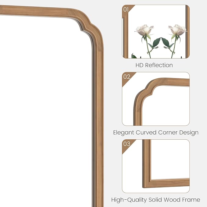 WallBeyond Wood Frame Wall Mirror Rounded Corner Arch Rectangle Mirror - Image 4