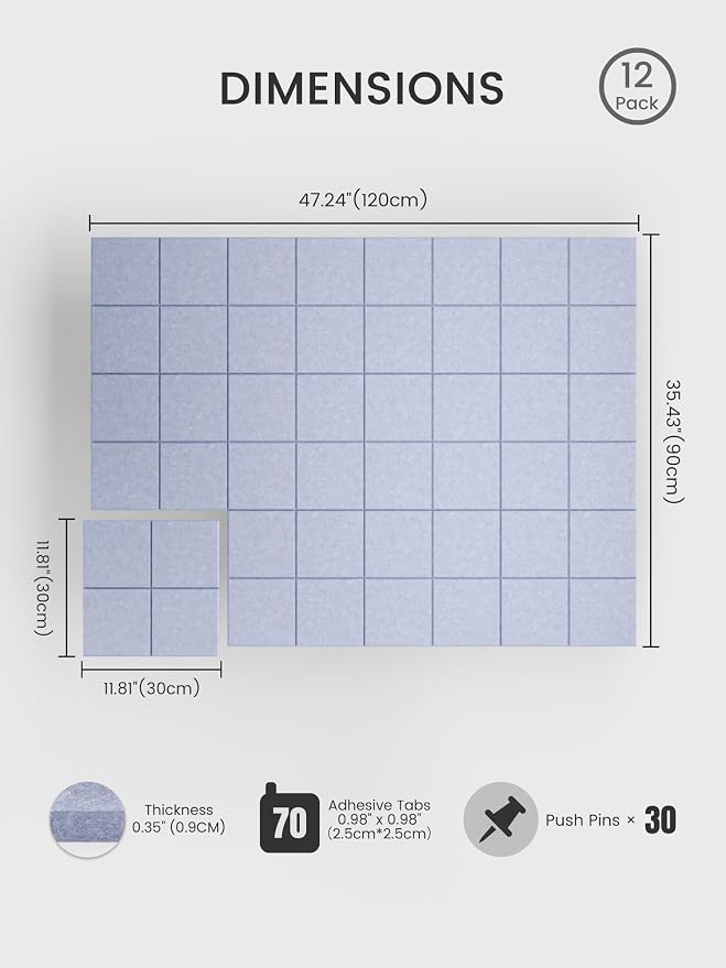 Bumusty Large Felt Bulletin Board, 30 Push Pins, 70 Adhesive Tabs, Soft - Image 2