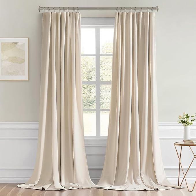 MIULEE Back Tab Cream Beige Curtains 105 Inch Long 2 Panels Set - Image 9