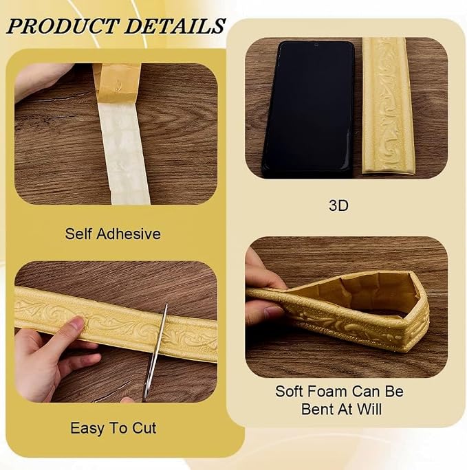 CRASPIRE 88.9x1.69in Peel Stick Foam Crown Molding Baseboard Trim Yellow Self - Image 5