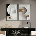 Large Framed Modern Elegant Abstract Wall Art, 2 Piece Black White Gold by Cuspin