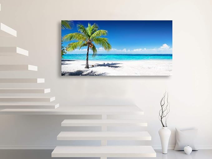 Baisuart Large Canvas Wall Art Summer Ocean Waves Coconut Trees on Sands Beach - Image 3