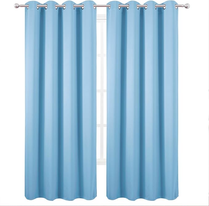 LEMOMO Blackout Curtains 52 x 120 Inch Long Sky Blue Curtains Set of 2 Panels - Image 2