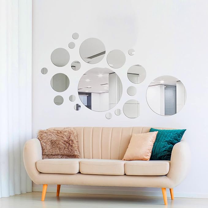 Shappy 32 Pcs Acrylic Mirror Wall Stickers Removable Round Wall Decal Circle by Shappy