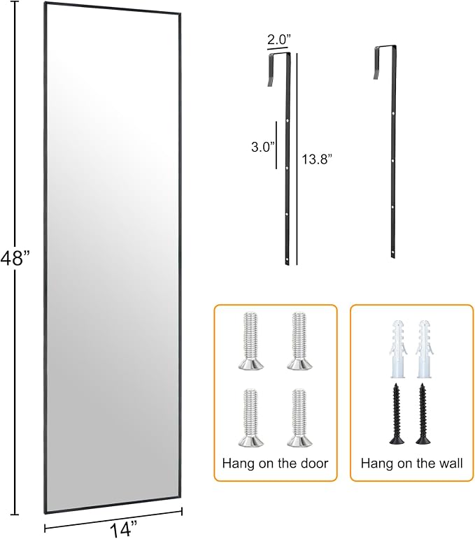 Ruomeng 48x14 Inch Full Length Door Hanging Mirror, Rectangle Full Body Mirror - Image 3