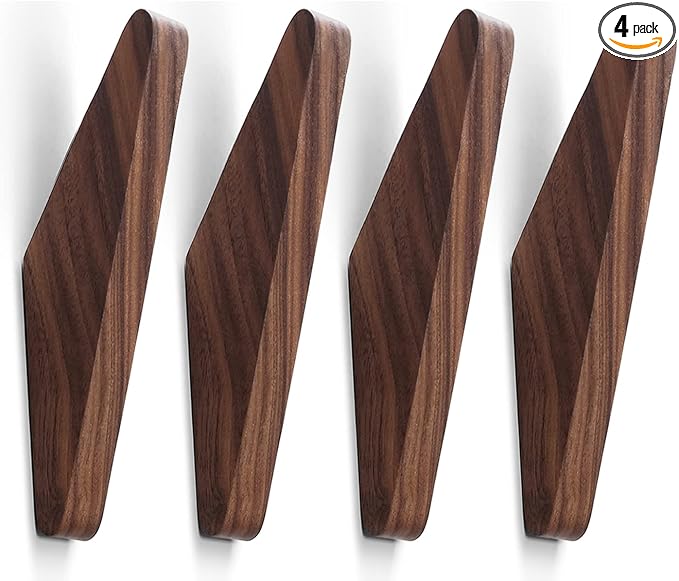 COCOYA 4Pack Wood Hooks Wall Mounted, Minimalist Easy Install Natural Real by COCOYA