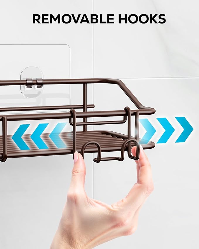 Nieifi Shower Caddy Shelf with Hooks Storage Rack Organizer Adhesive Stainless - Image 6