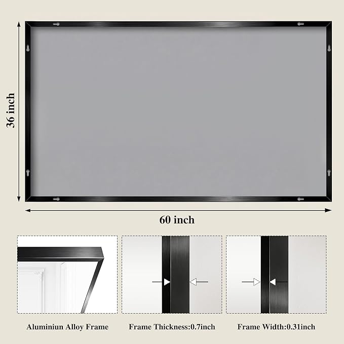 Koonmi Black Mirrors for Wall, 36x60 Inch Bathroom Mirror, Rectangular Wall - Image 2