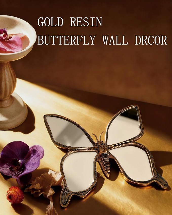 Dragonfly Wall Mirror Decor, Butterfly Art Wall Mirrors, Retro Gold Resin - Image 3