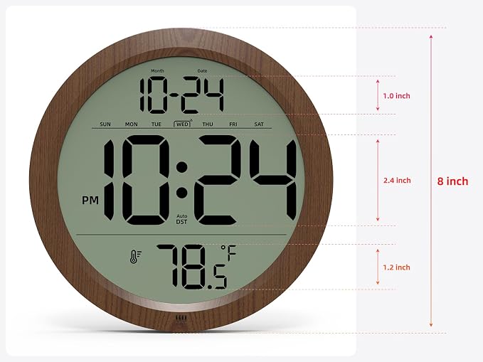 Digital Wall Clock with Date, Indoor Temperature, Battery-Operated Digital Clock - Image 3