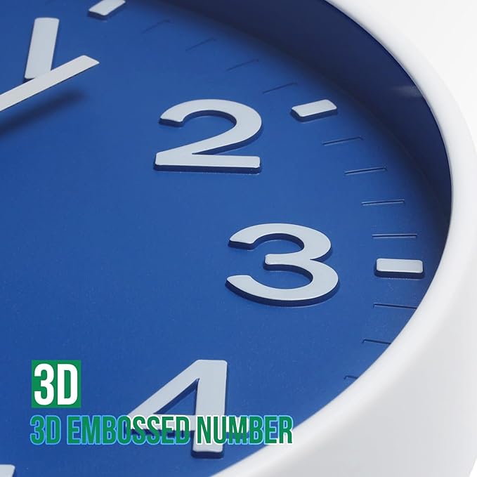 Wall Clock 12 Inch Blue Modern Simple Quartz Decorative Clock Non-Ticking - Image 6