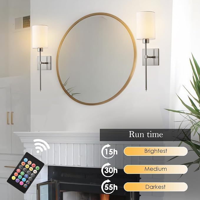 KARTOOSH Battery Operated Wall Sconce Set of Two, Wireless Rechargeable Wall - Image 3