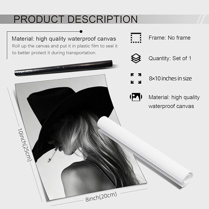 FuSatisYilife Trendy Black And White Wall Art Cool Western Woman Smoking Prints - Image 2