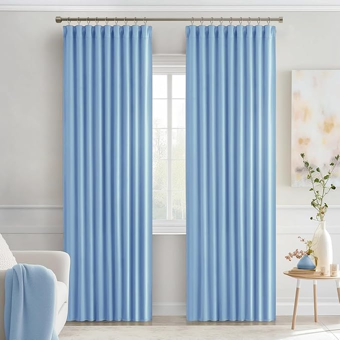 MIULEE Sky Blue Back Tab Blackout Curtains 84 Inch Length 2 Panels Set - Image 9