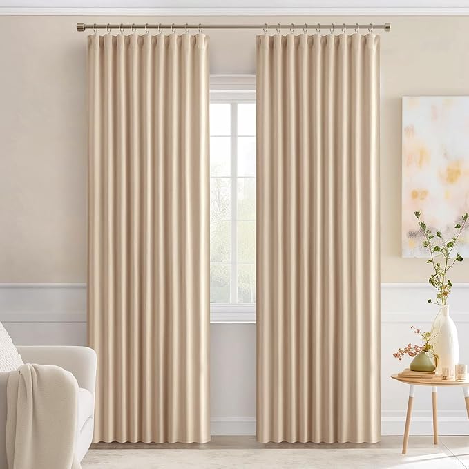 MIULEE Back Tab Beige Curtains 90 Inch Long 2 Panels Set - Image 9