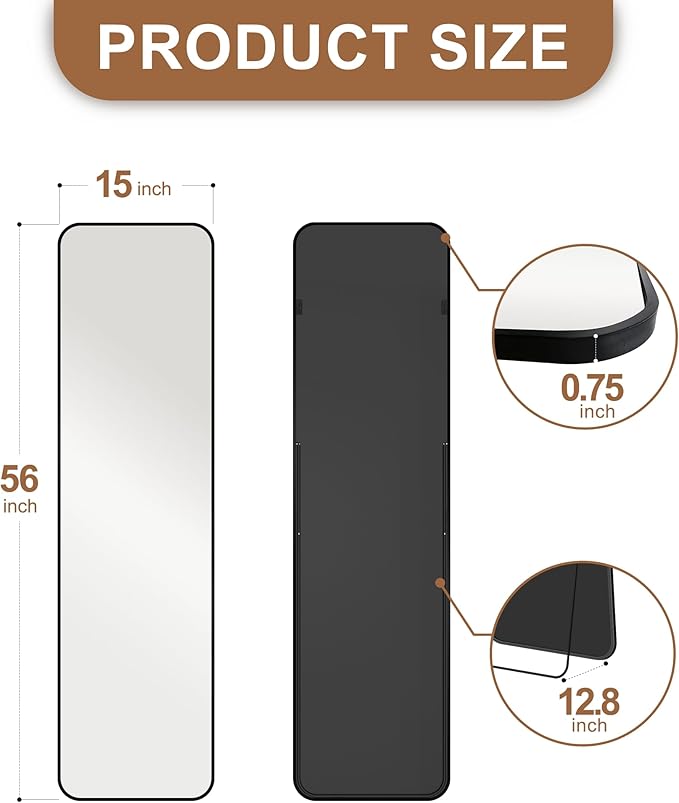 Delma Full Length Mirror, Wall Mounted, Freestanding or Leaning, Rounded - Image 2