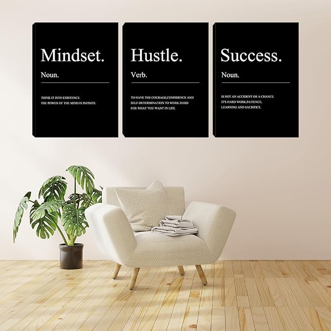 Black Motivational Mindset Wall Decor Canvas Wall Art Hustle Posters Prints - Image 4